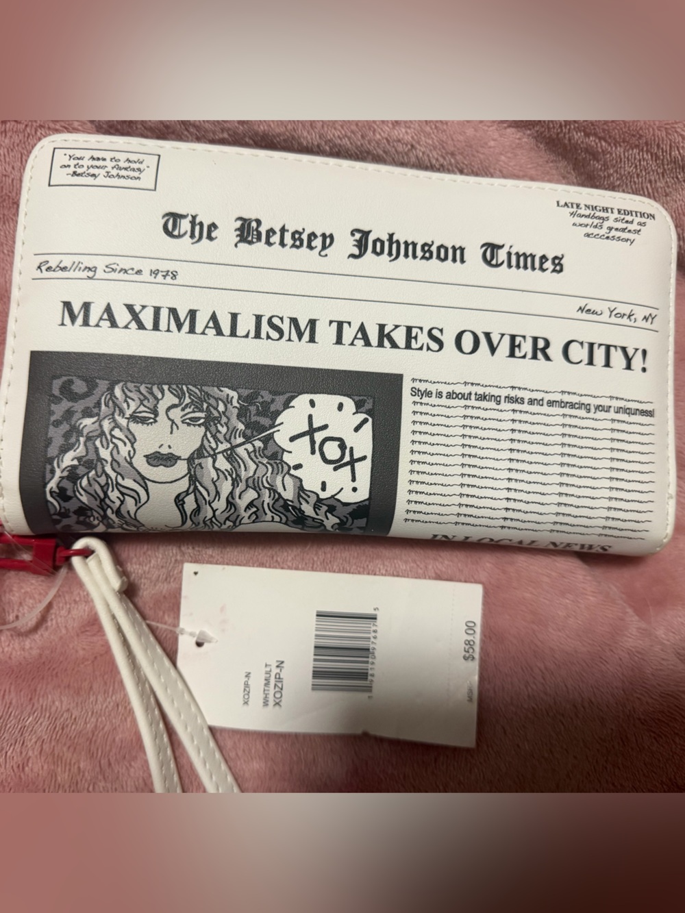 Betsey Johnson Newspaper Print Wristlet/wallet- Novelty Graphic Design